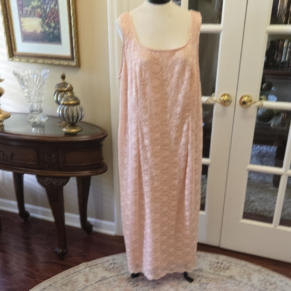 Alex Evenings Pink Lace Dress Sleeveless  Sequins Fully Lined Round Neck 22W EUC